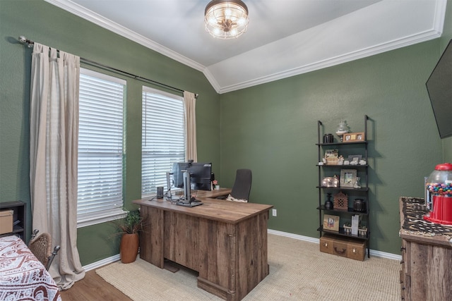 2745 Sunlight Dr, Little Elm, TX 75068 - office with ornamental molding and vaulted ceiling