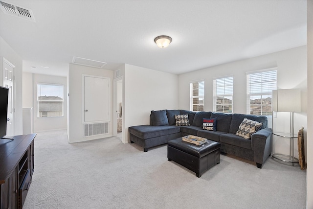 carpeted living room featuring a wealth of natural light