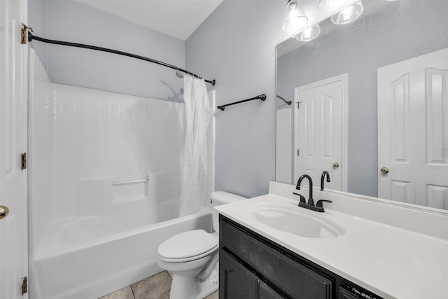 full bathroom featuring tile patterned floors, toilet, vanity, and shower / bathtub combination with curtain