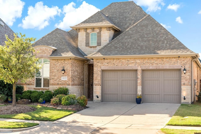 french country home with a garage