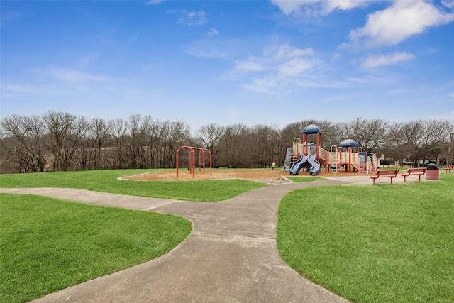 view of play area with a yard
