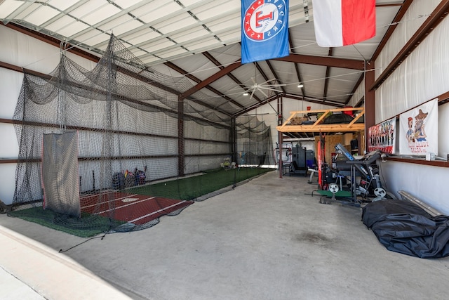 garage with metal wall