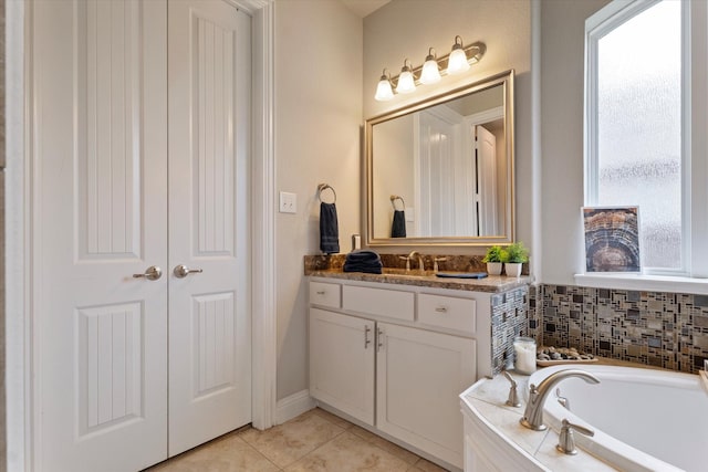 4109 Chantilly Ln, Frisco, TX 75036 - full bathroom featuring vanity, healthy amount of natural light, tile patterned floors, and a bath