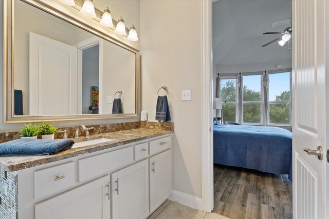 4109 Chantilly Ln, Frisco, TX 75036 - ensuite bathroom featuring vanity, ceiling fan, and wood finished floors