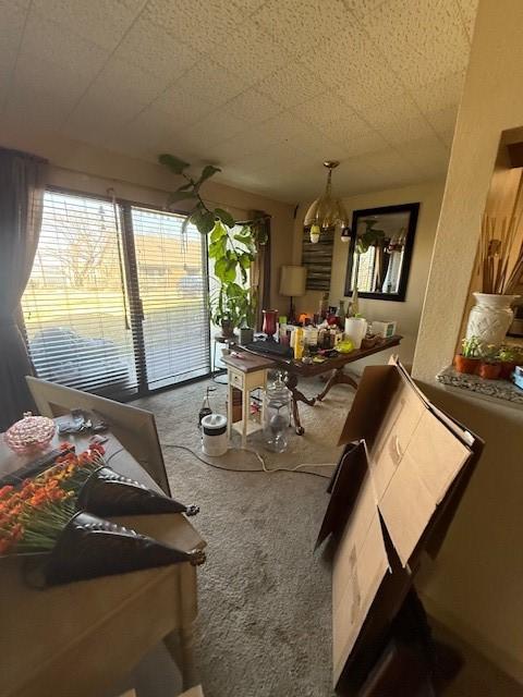 carpeted dining space with a healthy amount of sunlight