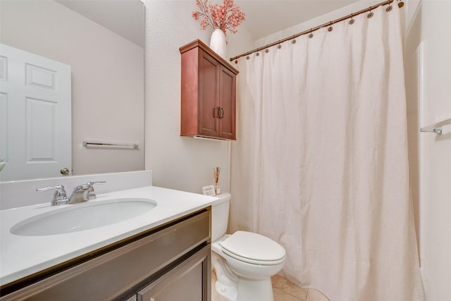 124 Feverbush Dr, Fate, TX 75189 - full bath featuring vanity, toilet, tile patterned floors, and a shower with curtain