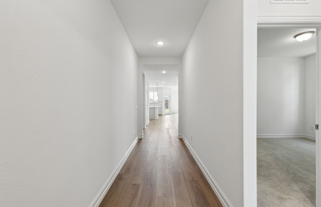 5917 Mayer Ave, Pilot Point, TX 75009 - corridor with recessed lighting, dark wood-type flooring, and baseboards
