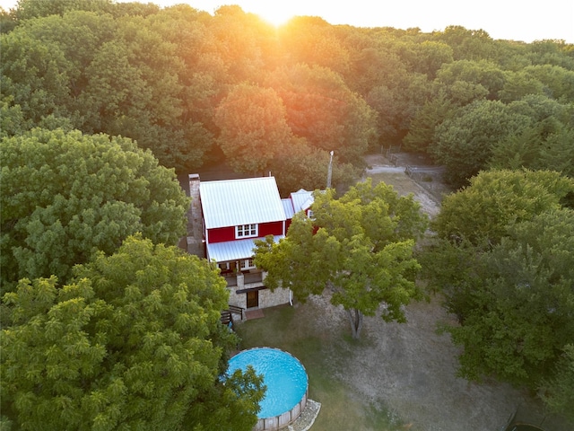 drone / aerial view with a forest view
