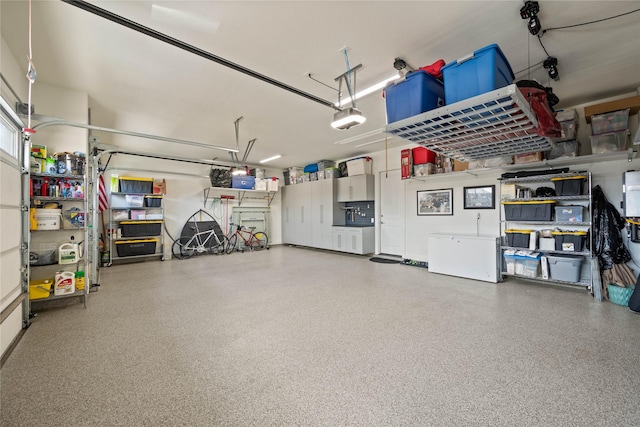 garage with a garage door opener