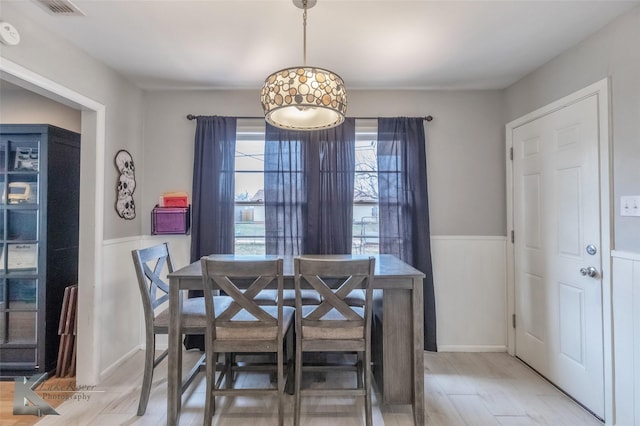 dining room featuring visible vents and wainscoting