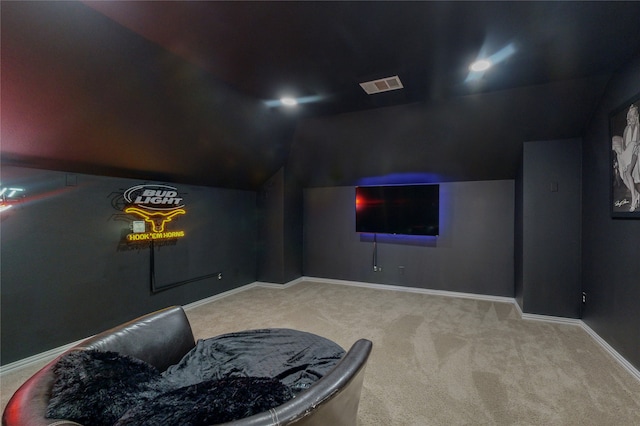 221 Bugle Call Rd, Forney, TX 75126 - carpeted home theater featuring vaulted ceiling and baseboards