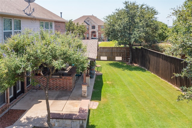 view of yard featuring a fenced backyard and a patio