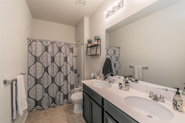 537 Running Water Trl, Fort Worth, TX 76131 - full bathroom with double vanity, shower / tub combo with curtain, and tile patterned floors