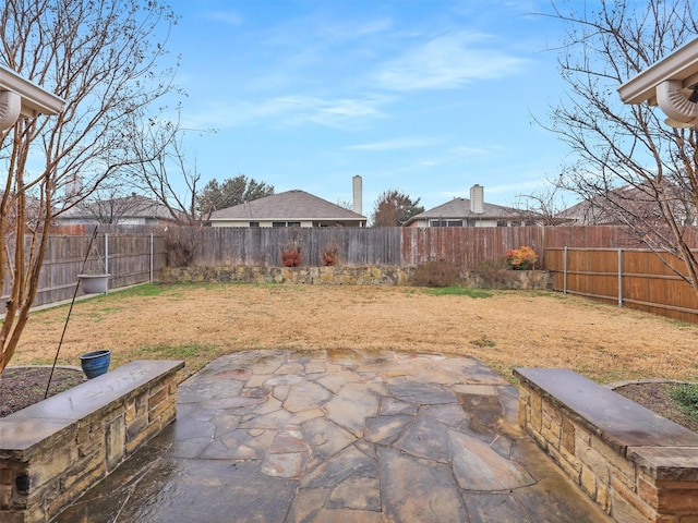 view of yard with a patio area and a fenced backyard