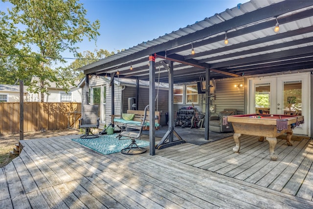 deck with fence and french doors