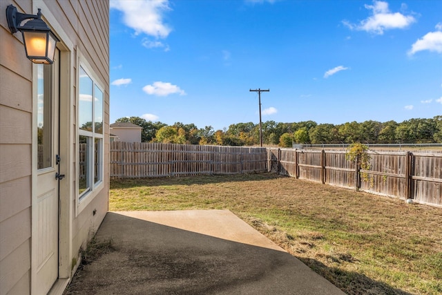 view of yard with a patio area and a fenced backyard