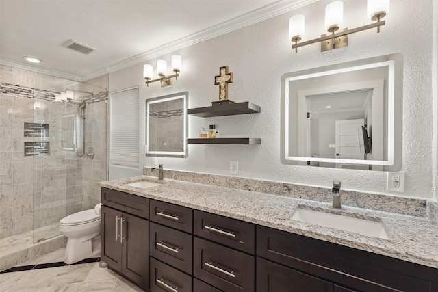 full bathroom with crown molding, a textured wall, and a sink