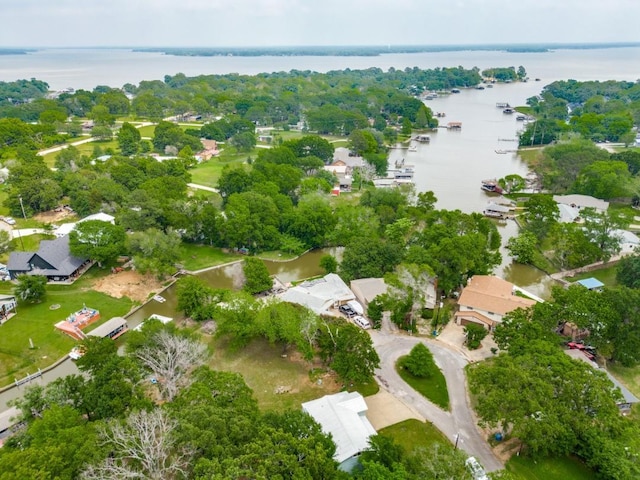 aerial view featuring a residential view and a water view