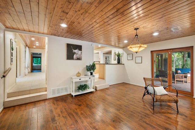 5114 Westhaven Rd, Arlington, TX 76017 - living area with wooden ceiling, hardwood / wood-style flooring, french doors, recessed lighting, and baseboards