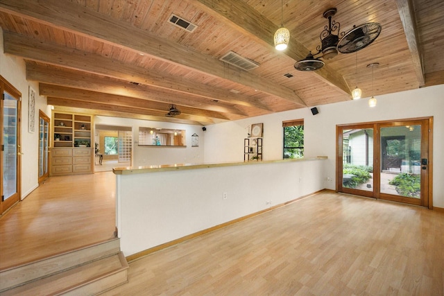 5114 Westhaven Rd, Arlington, TX 76017 - kitchen featuring wooden ceiling with exposed beams, light wood-style flooring, and baseboards