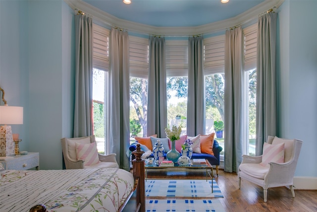 bedroom with recessed lighting and light wood-style flooring