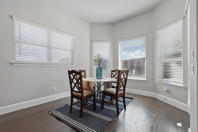 dining space featuring baseboards and dark wood-style flooring