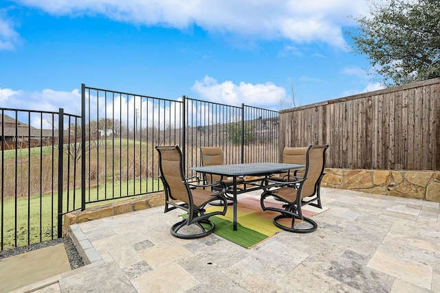 view of patio featuring outdoor dining area and a fenced backyard