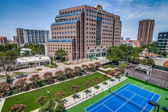 birds eye view of property with a city view