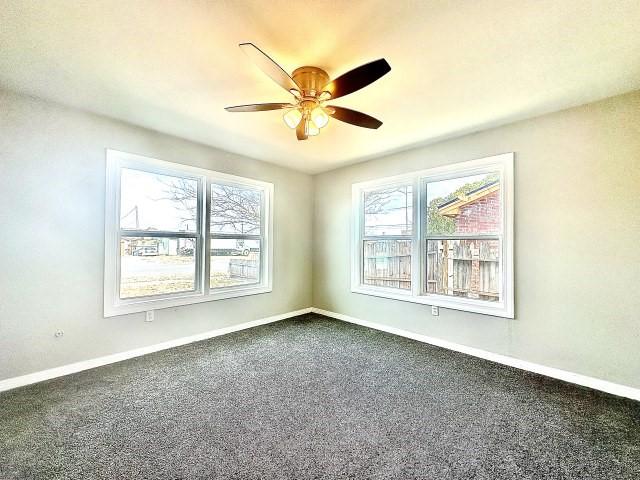 empty room with plenty of natural light, baseboards, and carpet flooring