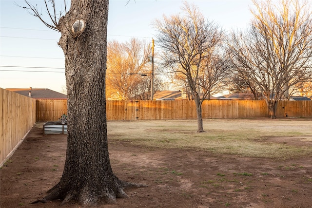 view of yard with a fenced backyard