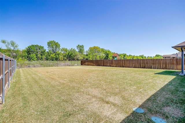 view of yard with a fenced backyard