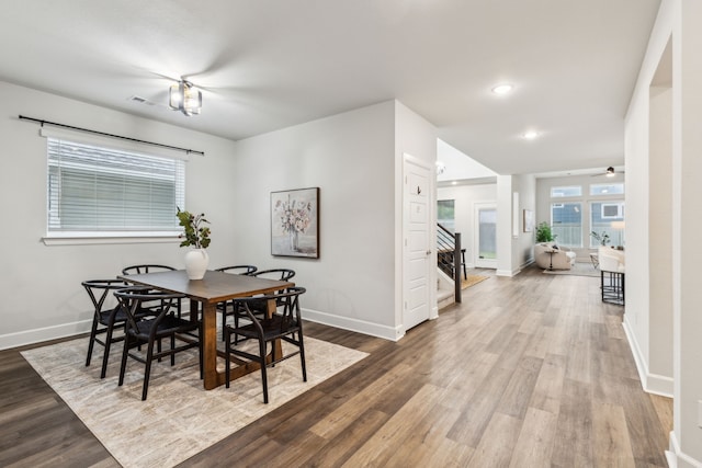 2417 Robin Way, Northlake, TX 76247 - dining room featuring stairs, wood finished floors, baseboards, and recessed lighting