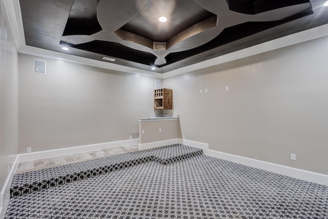 7101 Bridges Ave, Richland Hills, TX 76118 - interior space with recessed lighting, carpet floors, visible vents, baseboards, and crown molding