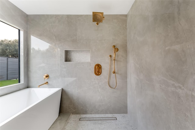 16912 Park Hill Dr, Dallas, TX 75248 - full bath featuring a soaking tub and a tile shower