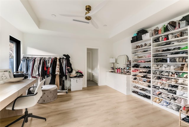 16912 Park Hill Dr, Dallas, TX 75248 - walk in closet with a tray ceiling, visible vents, and light wood-type flooring