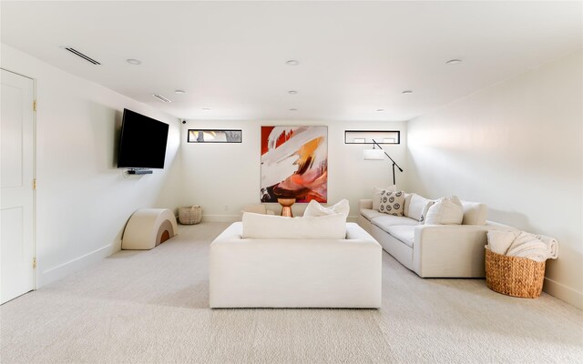 16912 Park Hill Dr, Dallas, TX 75248 - living room with carpet floors, visible vents, and baseboards