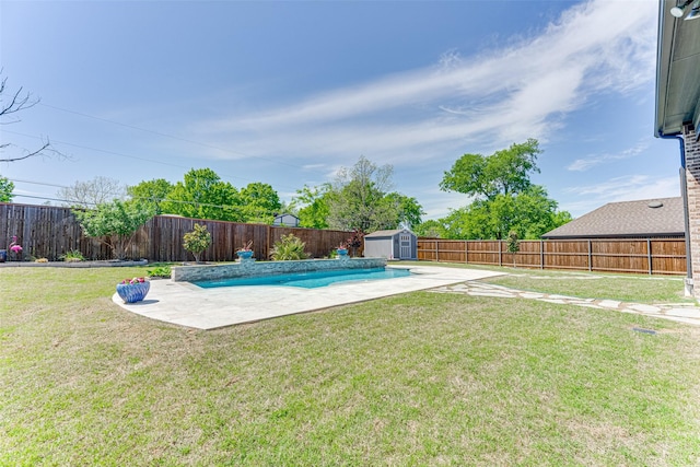 326 Prairie View Rd, Rockwall, TX 75087 - view of swimming pool with a yard, a fenced backyard, an outdoor structure, and a storage unit