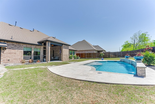 326 Prairie View Rd, Rockwall, TX 75087 - view of pool with a fenced in pool, a patio, a fenced backyard, and a lawn