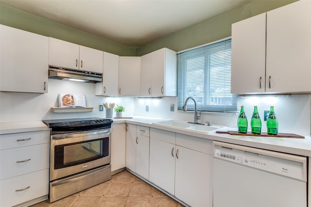 430 Mayrant Dr, Dallas, TX 75224 - kitchen featuring dishwasher, under cabinet range hood, electric stove, a sink, and light countertops
