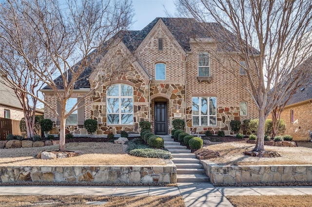 view of front of property with stone siding and brick siding