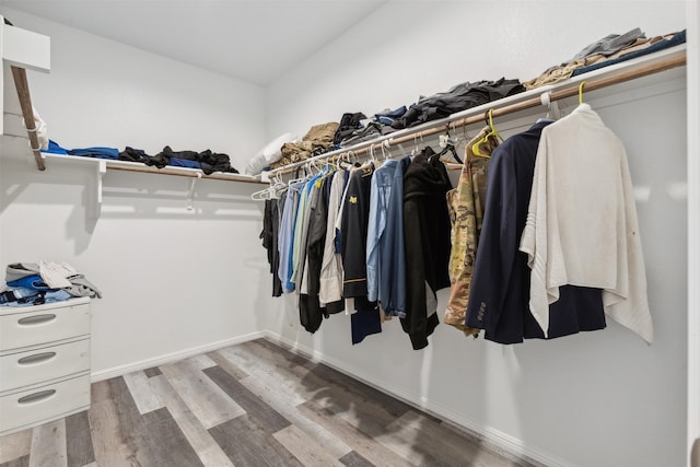 walk in closet with wood finished floors