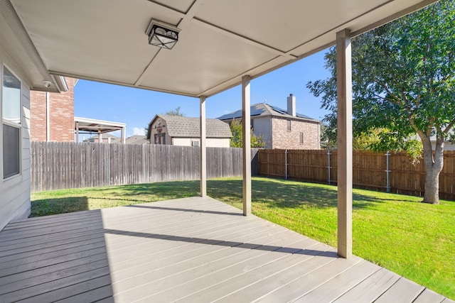 deck featuring a lawn and a fenced backyard