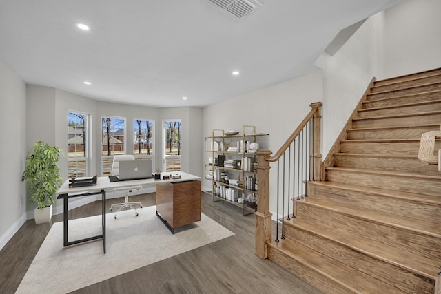 7004 Ledbetter Rd, Arlington, TX 76001 - office area with recessed lighting, dark wood-type flooring, and baseboards