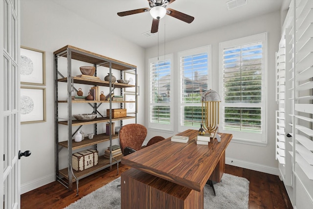 869 Field Xing, Little Elm, TX 76227 - home office with a ceiling fan, healthy amount of natural light, and baseboards