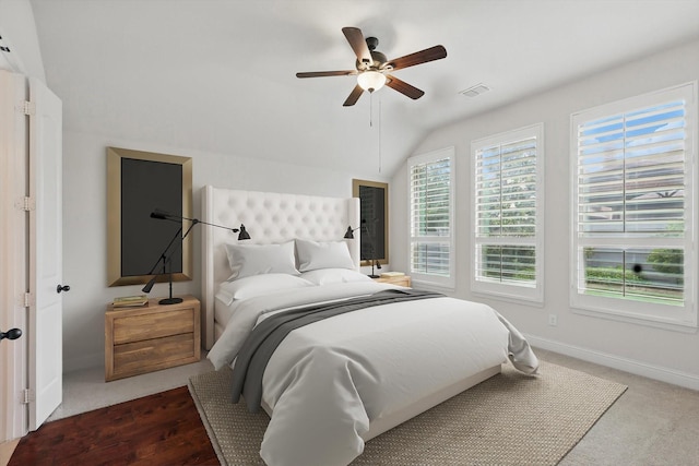 869 Field Xing, Little Elm, TX 76227 - bedroom with baseboards, lofted ceiling, and ceiling fan