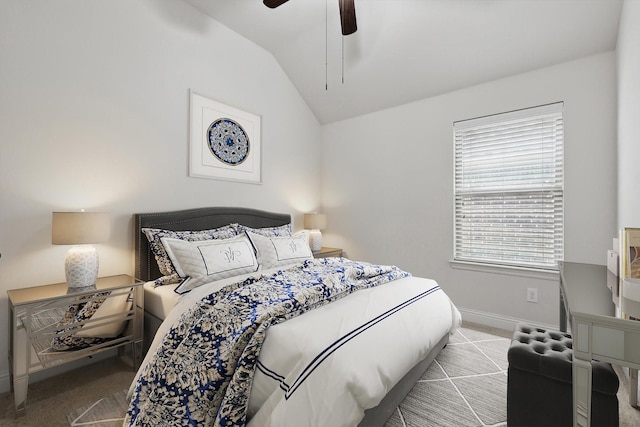 869 Field Xing, Little Elm, TX 76227 - carpeted bedroom featuring lofted ceiling, baseboards, and ceiling fan