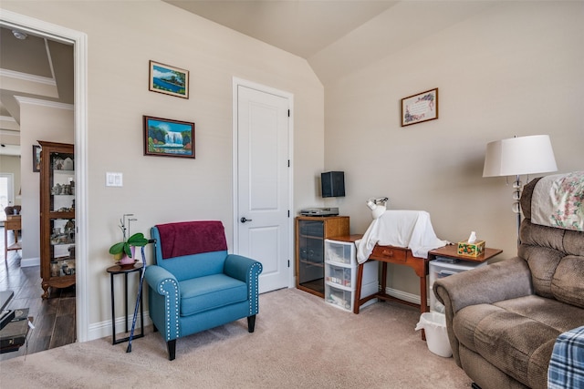 sitting room with carpet and baseboards