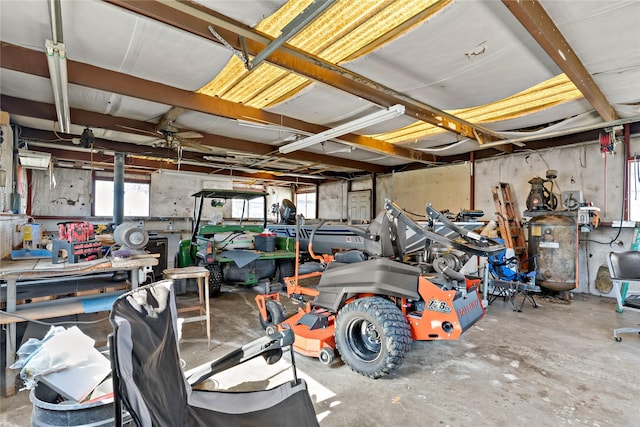 garage featuring a workshop area