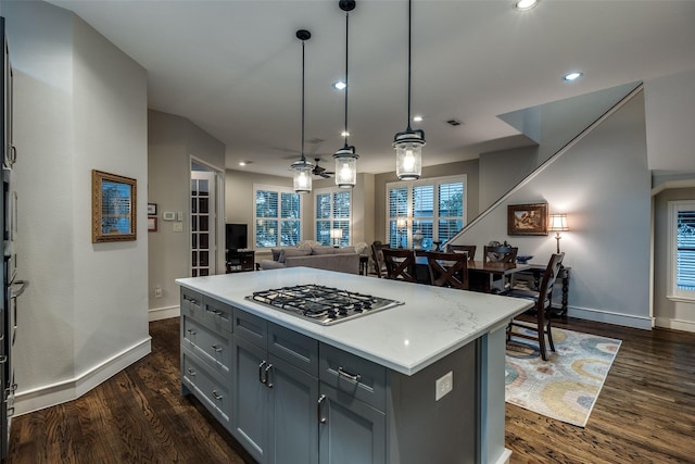 2111 Albany St, Dallas, TX 75201 - office area with dark wood-type flooring, ceiling fan, recessed lighting, and baseboards