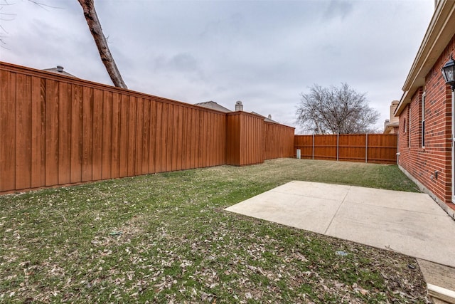 view of yard with a patio area and a fenced backyard